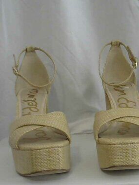 Sam Edelman Raffia Platform Sandals Natural Woven Block Heel Ankle Strap